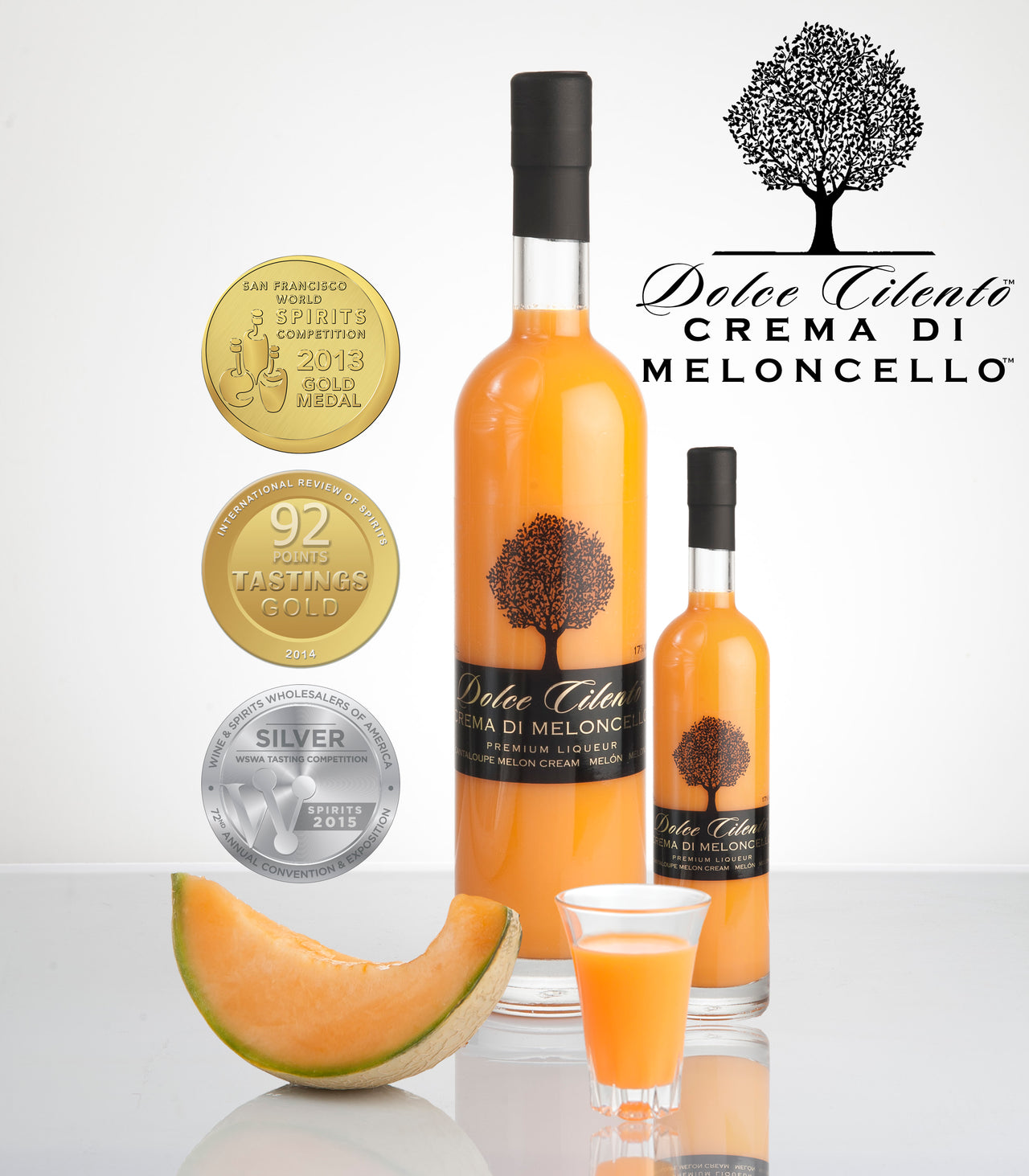 Dolce Cilento Crema di Meloncello, 700ml, 17% (Cantaloupe Melon Cream Liqueur) 3 Medals