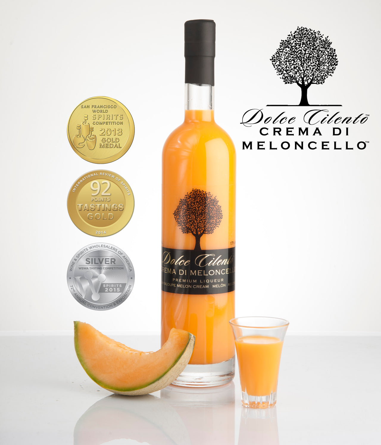 Dolce Cilento Crema di Meloncello, 700ml, 17% (Cantaloupe Melon Cream Liqueur) 3 Medals - Dolce Cilento Meloncello Limoncello