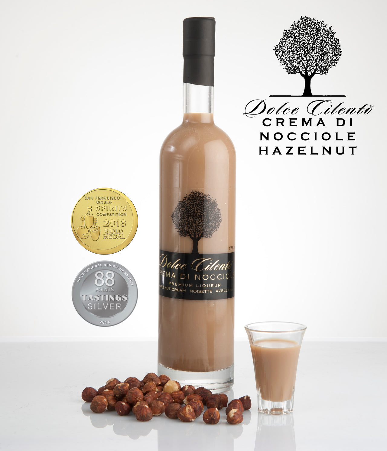 Dolce Cilento Hazelnut Cream Liqueur, 700ml, 17% Crema di Nocciole 2 Medals - Dolce Cilento Meloncello Limoncello