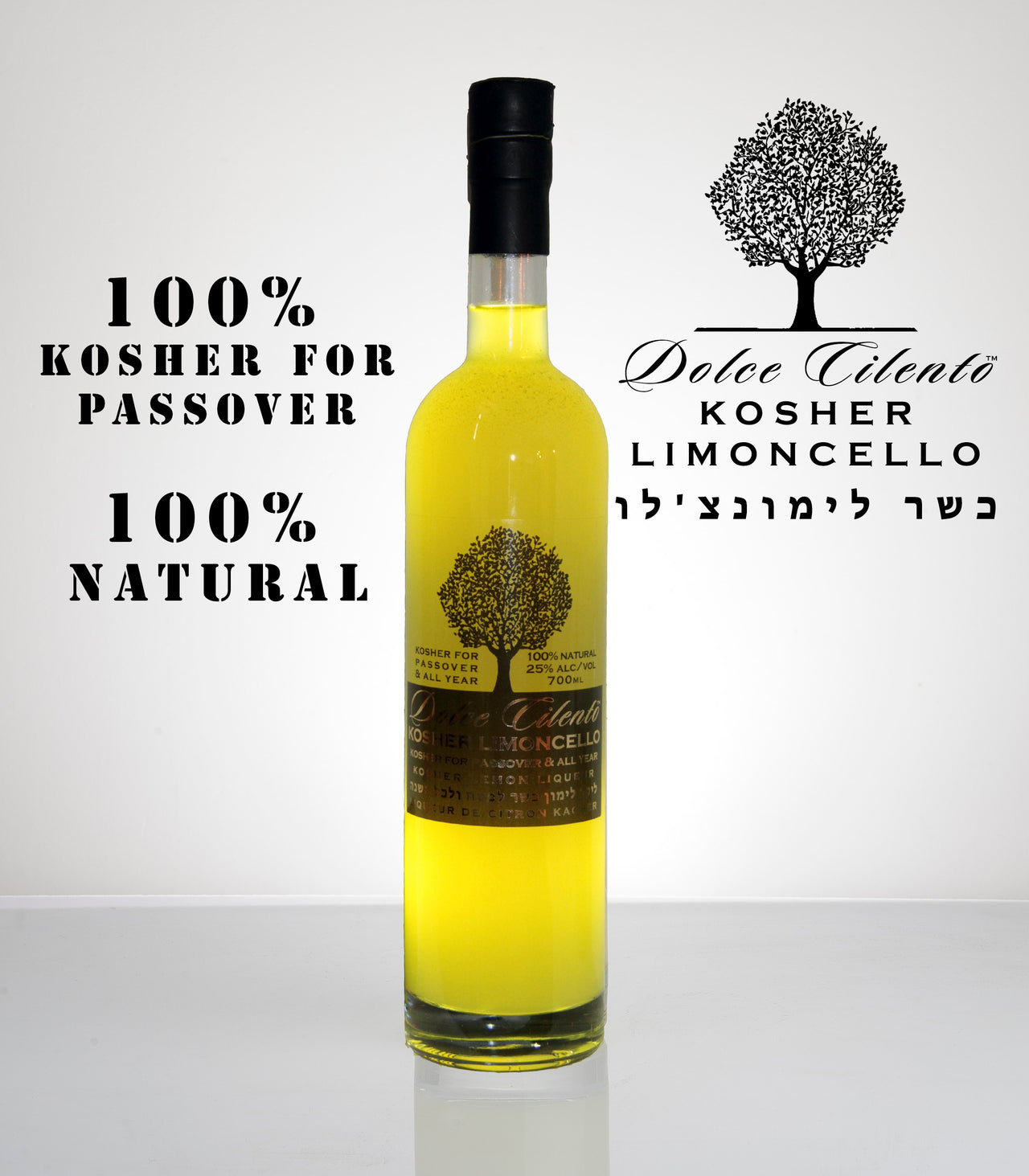 Dolce Cilento Kosher Limoncello, 750ml, 25% Passover & All Year 100% Natural USA Only - Dolce Cilento Meloncello Limoncello