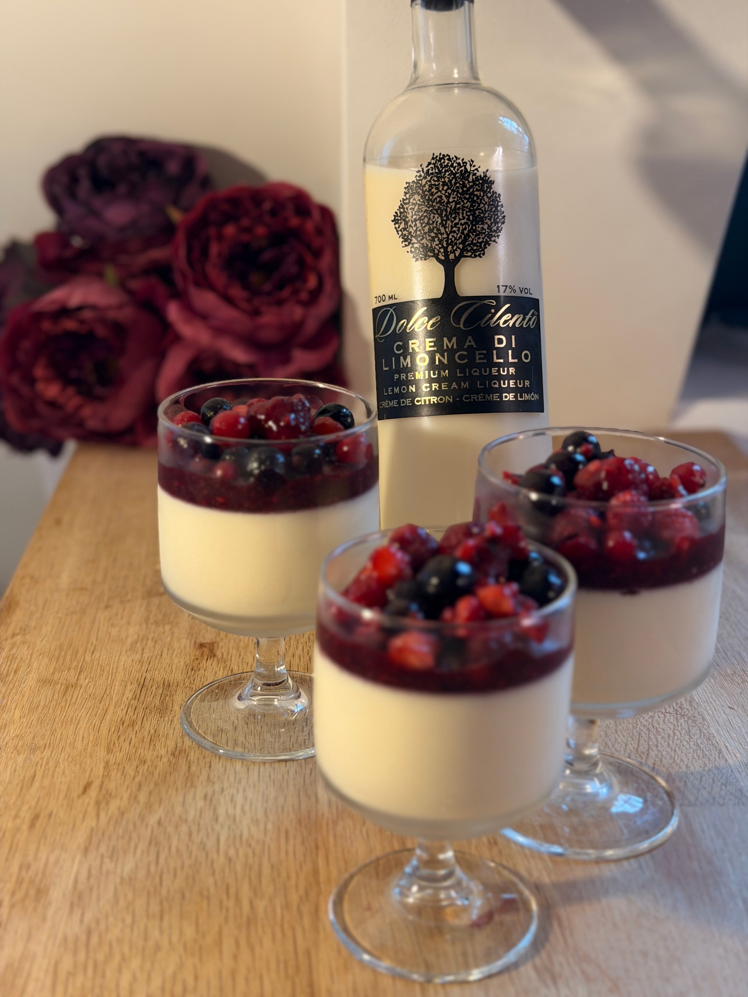 Limoncello Berry Panna Cotta with Dolce Cilento Crema di Limoncello
