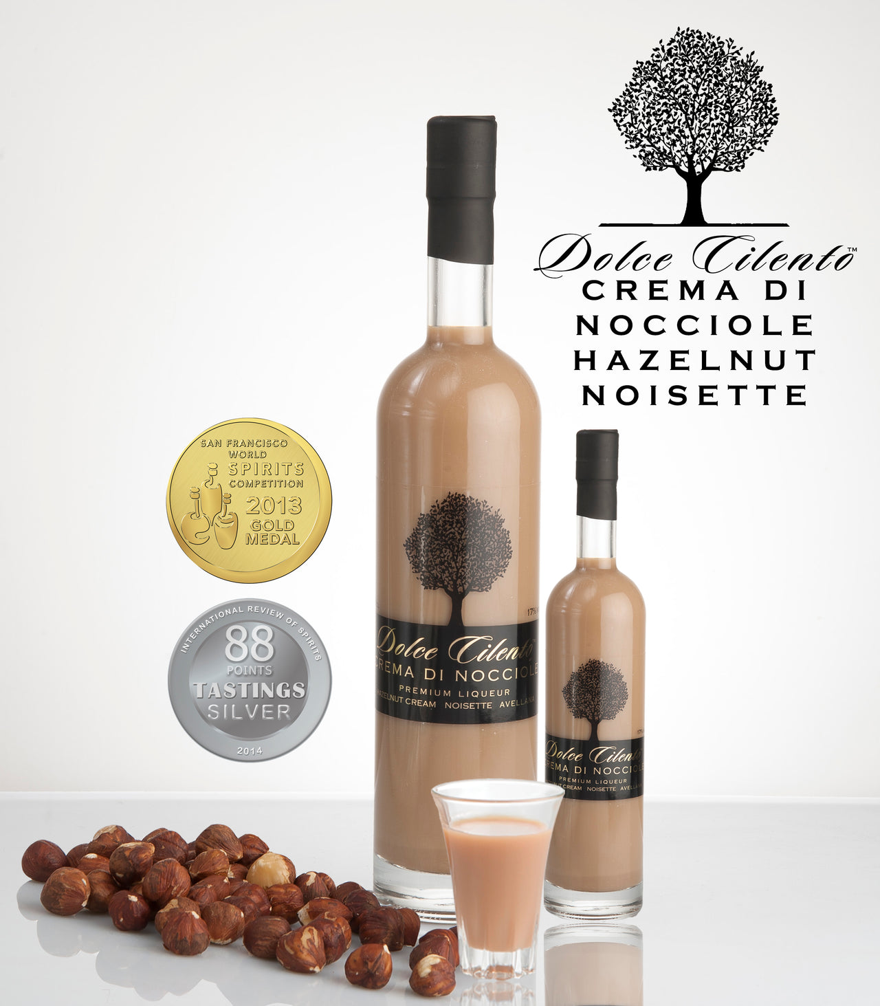 Dolce Cilento Hazelnut Cream Liqueur, 700ml, 17% Crema di Nocciole 2 Medals - Dolce Cilento Meloncello Limoncello